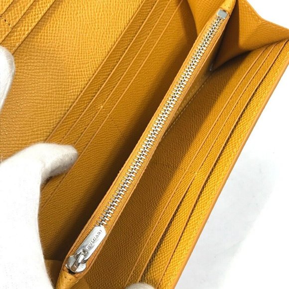 BVLGARI Bulgari Bulgari Logo clip Two fold Folded wallet Leather Gray x Yellow - Picture 16 of 16